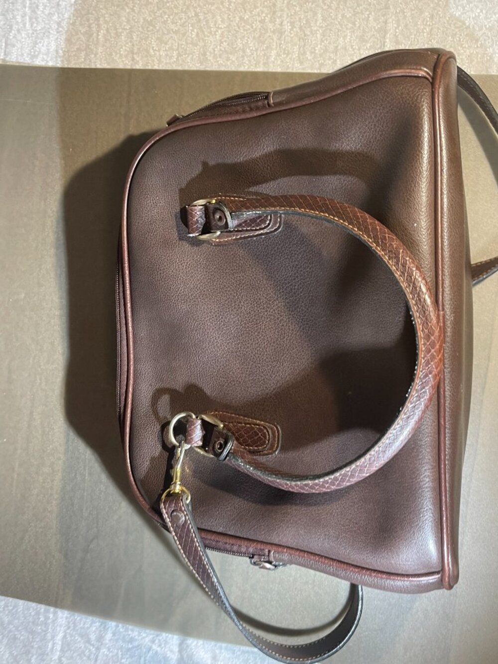 CARRYLAND Brown Satchel Top Handle Purse Zip, Mirror, Lined 13x9" Very Clean